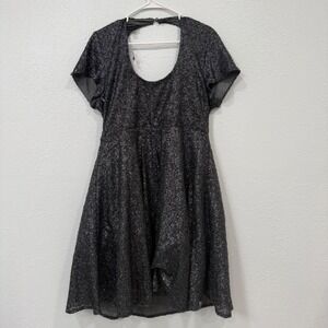 Torrid Black Sequin Skater Dress Size‎ 16 Keyhole Back Cocktail Party Mini Dress
